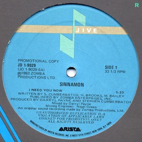 I Need You Now by Sinnamon, the sleeve